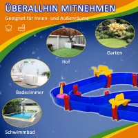 HOMCOM Kinder Wasserstraße Wasserbahnset Spielzeug Wasserspiel 53-teiliges Spielset Lernspielzeug für 3-6 Jahre Garten Outdoor Wassertisch Kinder Wasserspielspaß Kunststoff Blau+Rot 123 x 90 x 7 cm(m-5)