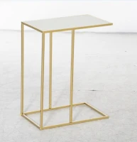 Outsunny Tavolino da Salotto con Piano Effetto Marmo e Base in Metallo, 48x30.5x61cm, Bianco e Oro(m-1)