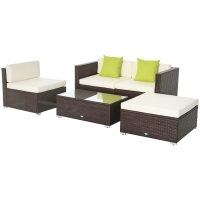 Outsunny Gartenmöbelset 4.tlg., PE-Rattan, Gartensitzgruppe für 3 Personen, abnehmbare Polster, Creme + Braun