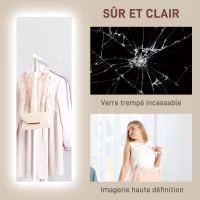 HOMCOM, Oglindă de lungime întreagă, cu LED, 3 culori de lumină reglabilă, funcție de memorie, 120 x 40 cm, transparentă(m-3)