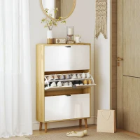 HOMCOM Schuhschrank Slim Moderne mit 3 Klappbare Schubladen für 24 Paar Schuhe, 80x24x127 cm, Glänzendes Weiß(m-3)