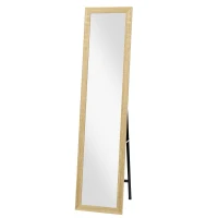 HOMCOM, Oglindă pe suport, rectangulară, cu ramă din lemn, pentru living sau dormitor, 37 x 155 cm, maro deschis(m-5)