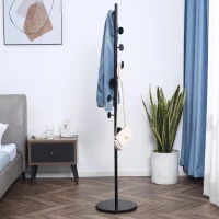 HOMCOM Cuier de Podea cu 8 Carlige, Cuier pentru Intrare si Dormitor din Otel cu Baza din Marmura, 35x35x170cm, Negru(m-13)