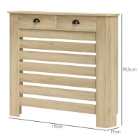 HOMCOM Couvercle de radiateur cache radiateur grille à lattes horizontales avec 2 tiroirs en bois 111l x 19P x 95,5H cm chêne(m-3)