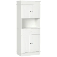 HOMCOM Buffet de Cuisine Armoire de Cuisine contemporaine Multi-Rangement 4 Portes tiroir Coulissant et Grand Plateau dim. 74L x 39l x 183H cm Bois Blanc(m-1)