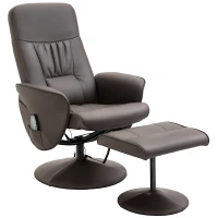 HOMCOM Relaxsessel mit Hocker, drehbarer Fernsehsessel mit 10 Massagepunkte, Liegefunktion, Massagesessel mit Fernbedienung, Seitentasche, TV-Sessel, Kunstleder, Braun(m-1)