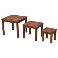 Outsunny 3er Set Couchtisch, Stapeltisch, Garten Beistelltisch, Geartentisch, Kaffeetisch, Akazie, Natur, 50 x 50 x 45 cm/39 x 39 x 36 cm/28 x 28 x 27,5 cm(m-1)