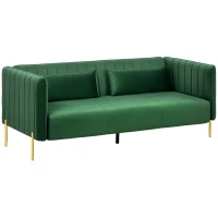 HOMCOM Sofa 3-Sitzer-Sofa Couch, inkl. 2 Kissen, Samtoptik, Retro-Design, abnehmbarer Bezug, 195 cm x 88 cm x 76 cm Grün(m-10)