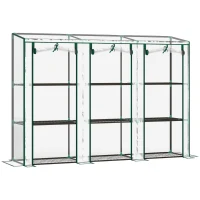 Outsunny Seră de grădină cu rafturi la 3 niveluri, seră de balcon cu 3 uși rulante cu fermoar, 215 x 46 x 151 cm, verde(m-5)