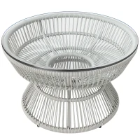 Outsunny Masă de cafea de grădină rotundă, masă auxiliară din rattan și blat de sticlă temperată Ø 60 x 37H cm(m-6)