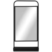 HOMCOM Specchio da Parete con Mensola Inferiore e Struttura in Metallo, 36.2x12x71.7cm, Nero(m-1)