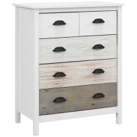 HOMCOM Comodă 5 sertare mobilier de depozitare cu mânere, 70 x 38 x 85 cm, alb(m-6)