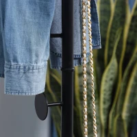 HOMCOM Cuier de Podea cu 8 Carlige, Cuier pentru Intrare si Dormitor din Otel cu Baza din Marmura, 35x35x170cm, Negru(m-11)