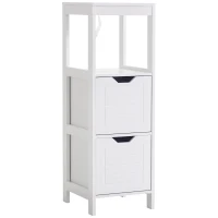 kleankin Armario de Baño Gabinete Multifuncional con Estante Abierto 2 Cajones de Almacenaje Diseño Antivuelco 30x30x89 cm Blanco(m-10)