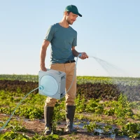 Outsunny Schlauchtrommel 10,2 m Schlauchaufroller Automatik schwenkbar Druckluft Garten Druckluftschlauch Kunststoff Grau(m-2)