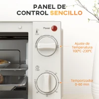HOMCOM Mini Horno Eléctrico 9L Horno Eléctrico Sobremesa 750W con Temperatura Ajustable Temporizador 35x24,6x20 cm Blanco Crema(m-7)