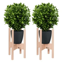 Outsunny Blumenständer 2er Set aus Holz Pflanzenständer Set mit unterschiedlichen Höhen Blumenhocker Blumentopfhalter Pflanzenhocker für Blumentopf Natur(m-1)