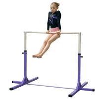 HOMCOM Bară de tracțiune de gimnastică pentru copii, bară de gimnastică înălțime reglabilă 13 nivele 92 la 150 cm, oțel violet lemn masiv de fag(m-1)
