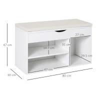 HOMCOM Wooden Shoes Cabinet Bench Hidden Storage Padded Seat Organiser Footwear Rack Hallway White 80 x 30 x 47 cm(m-3)