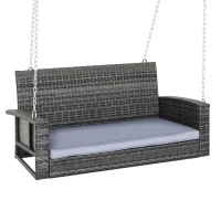 Outsunny Hängebank 2-Sitzer Rattan Gartenschaukel mit Sitzkissen Hängeschaukel Hollywoodschaukel Schaukelbank Gartenbank Grau 127 x 65 x 60 cm(m-1)