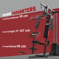 HOMCOM Multigym Station, with 66KG Weight Stack, for Strength Training - Red & Black(m-7)