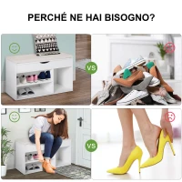 HOMCOM Panca Scarpiera, Mobile Portascarpe Salvaspazio con Sedile Imbottito Ribaltabile da Ingresso Legno, 80x30x47cm, Bianco(m-7)