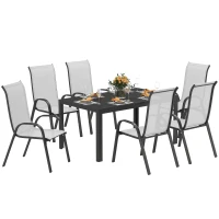 Outsunny Sitzgruppe 7-teilig Essgruppe Stahl für 6 Personen Esstisch mit 6 stapelbar Stühlen Hellgrau(m-10)
