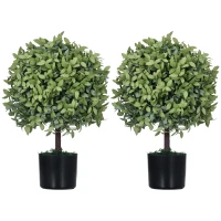 HOMCOM Juego de 2 Árboles de Té Artificiales 55 cm Planta Artificial con 343 Hojas Musgo y Maceta Oficina Verde(m-10)