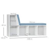 HOMCOM Biblioteca banco 2 en 1 con 5 compartimentos de almacenamiento y 2 cojines 108 x 30 x 60 cm blanco azul(m-3)