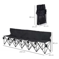 Outsunny 6 Seater Folding Sports Bench Outdoor Picnic Camping Portable Chair w/Cup Holder & Carry Bag - Black(m-3)
