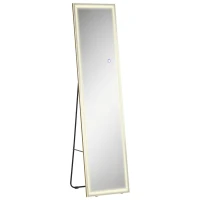 HOMCOM Specchio da Terra e da Parete con Luce LED Regolabile e Telecomando, 40x37x156.5cm(m-1)