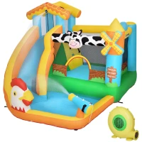 Outsunny Gioco Gonfiabile per Bambini 3-8 Anni a tema Fattoria con Borsa, 11 Paletti e Toppe Inclusi, 350x275x220 cm(m-1)