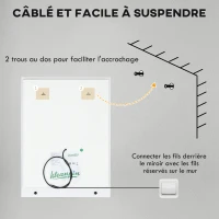 kleankin Oglindă rectangulară de perete luminoasă LED pentru baie 80 x 60 cm(m-4)