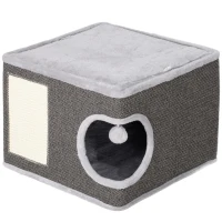 PawHut Tonneau griffoir chat arbre à chat avec plate-forme supérieur, en peluche et sisal 45 x 45 x 35 cm gris anthracite(m-12)