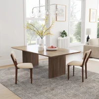 HOMCOM Set de 2 scaune de masă, scaune de bucătărie cu spătar, picioare din lemn, material textil aspect lin 49 x 56 x 85 cm bej(m-3)