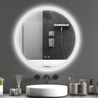 kleankin Miroir rond lumineux LED de salle de bain Ø 70 cm mural éclairage interrupteur tactile système antibuée 35W blanc argent(m-2)