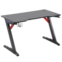 HOMCOM Gaming-Tisch Spieltisch mit LED-Licht Schreibtisch mit Kopfhörerhaken  Getränkehalterung Computertisch MDF Metall ABS Schwarz 120 x 60 x 73 cm(m-1)