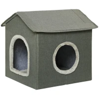 PawHut Casa para Gatos Cueva para Gatos con 2 Puertas y Cojín Lavable 39x43,5x40,5 cm Gris(m-1)