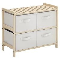 HOMCOM Commode en tissu meuble de rangement avec 4 tiroirs pliants en tissu de lin style élégant pour chambre à coucher bureau salon 59 x 28 x 50 cm bois naturel beige(m-1)