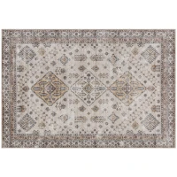 HOMCOM Vintage Area Rug, Non-Slip Washable Rug, Flannel Floor Carpet for Living Room, Bedroom, Dining Room, Home Office, 290 x 200 cm, Beige(m-1)