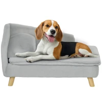 PawHut Hundesofa, weicher Plüschbezug, 2 Kissen, für Hunde bis 15 kg, 70 x 42,5 x 38,5 cm, Hellgrau(m-10)