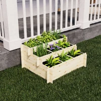 Outsunny Jardinière sur pieds à 3 niveaux carré potager de jardin avec 9 compartiments en bois de sapin et tissu non tissé(m-8)