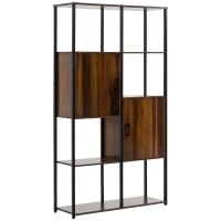 HOMCOM Libreria Stile Industriale con 4 Ripiani e 2 Armadietti, 90x30x159.5cm, Nero e Marrone