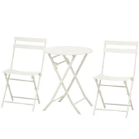 Outsunny Salon de jardin bistro pliable - table ronde Ø 60 cm avec 2 chaises pliantes - métal thermolaqué blanc(m-1)