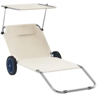 Outsunny Sonnenliege klappbar Gartenliege mit Kopfkissen Dach, Rolle Liegestuhl mit verstellbare Rückenlehne Beige(m-10)
