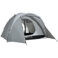 Outsunny Cort pentru Camping 2 Persoane, Cort Cupola Extensibil cu Usi si ferestre, 350x220x145cm, Gri(m-1)