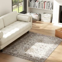 HOMCOM Vintage Area Rug, Non-Slip Washable Rug, Flannel Floor Carpet for Living Room, Bedroom, Dining Room, Home Office, 170 x 120 cm, Beige(m-2)