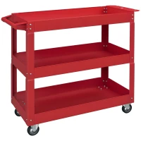 DURHAND Carro de Taller de Acero con 3 Estantes de Almacenamiento y Asa Lateral Carga 150 kg 83x35,3x76 cm Rojo(m-10)