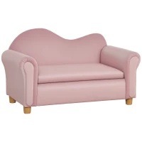 HOMCOM Kindersofa, Zweisitzer für Kinder 3-5 Jahre, Stauraum, Naturholzrahmen, 84 x 41,5 x 48,5cm, rosa(m-10)