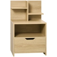 HOMCOM Noptiera moderna, Noptiera cu sertar si rafturi de depozitare, masuta pentru sufragerie, dormitor, natural(m-1)